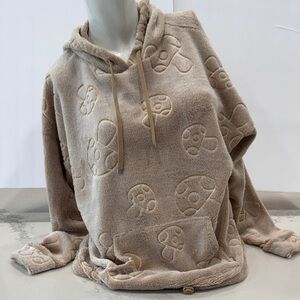 Cozy Mushroom Embossed Plush Hoodie - Taupe